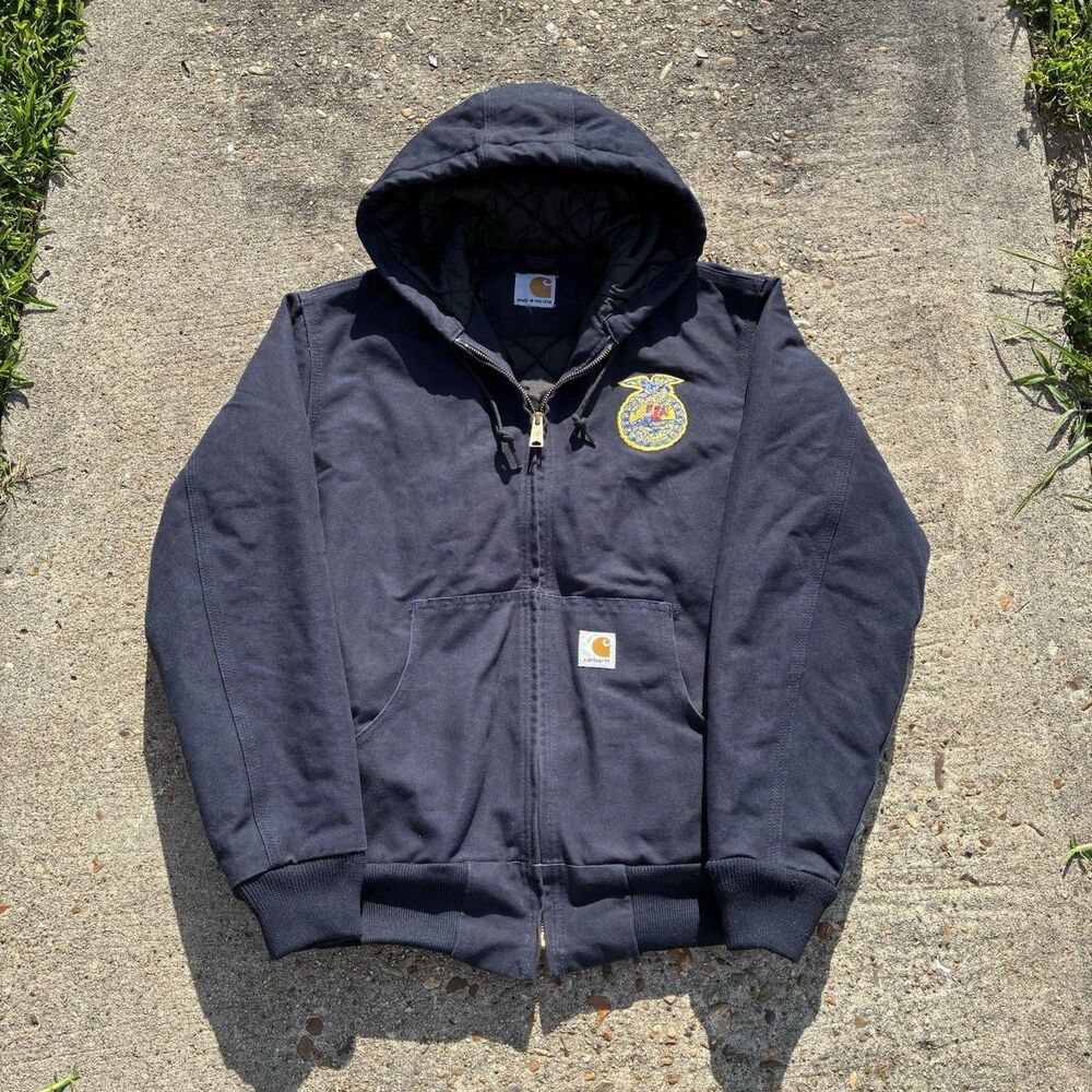 Vintage Carhartt Jacket Women’s XS (0/2) Hooded Navy Blue FFA USA Union Made - Picture 1 of 16